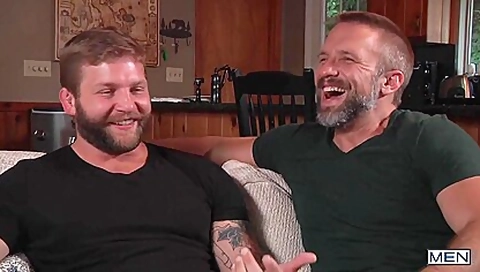 Two Cheerful Bears Making Out On A Couch
